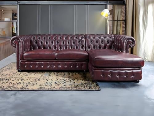 Linea Sofa Chesterfield Ecksofa - Ecke Rechs - BǬffelleder - Rotbraun - Brenton