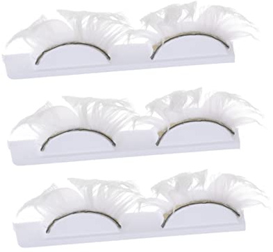 Faux Cils Fantaisie Blancs, Lot de 3 Paires, Légers pour Soirée | Confortables, Effet Dense pour Performance et Fête, Finition Plastique, Maquillage des Yeux