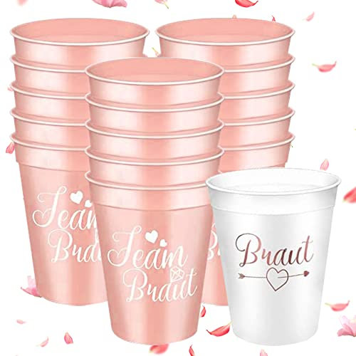 HuaMuDM 16-stück Team Braut & Bride To Be Bachelorette Party Cups, Rosa, Polypropylen-Kunststoff, BPA-frei, 473 ml, Zylindrisch, Modern, Hochzeit, Junggesellenabschied