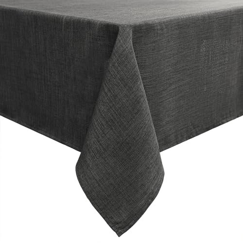 smiry Leinenoptik Tischdecke Abwaschbar Lotuseffekt Eckig 130 x 160 cm Tischtuch Leinendecke Wasserabweisend Tafeldecke Tischwäsche Fleckschutz, Dunkelgrau