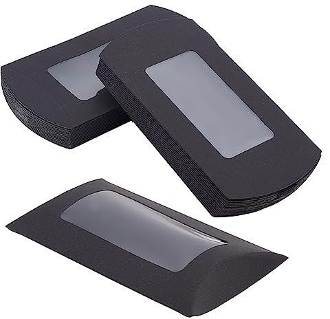BENECREAT 30 Stück 7.1x12.2x2cm Große Papier Kissen-Schachteln Mit Rechteckigem, Transparentem Fenster Schwarze Verpackungsbox Für Hochzeitsgeschenke, Geburtstagsparty