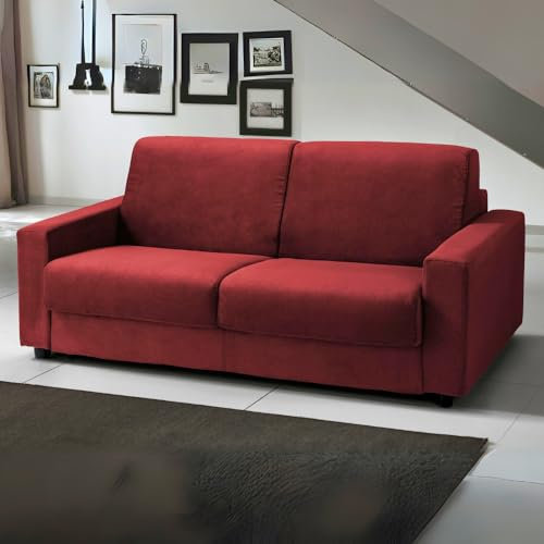 Dafne Italian Design - 3-Sitzer-Sofa (204 x 95 x 90 cm), Doppelschlafsofa mit Klappe, 3-Sitzer-Sofa mit Matratze, 3-Sitzer-Sofa, Bettsofa Made in Italy (roter Stoff)