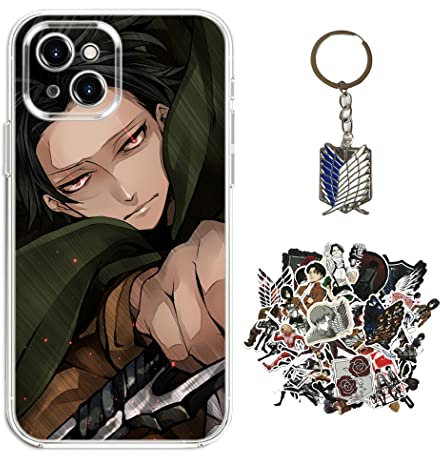 Staremeplz Attack -on Titan Hülle für iPhone 12 Pro Anime Handyhülle [Mit Schlüsselbund und 50pcs Aufkleber] Cartoons Transparent Silikon Case Hülle für iPhone 12 Pro