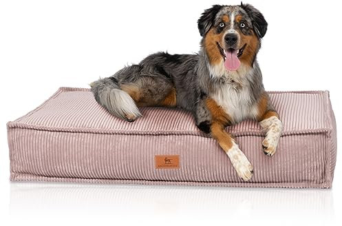 Knuffelwuff Hundekissen Lesedi aus Cord mit Handwebcharakter 80x60cm Rosa - Abnehmbarer Bezug - waschbar - für große, mittelgroße und kleine Hunde