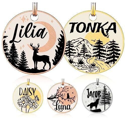 Double Colors Personalized Dog Tag, Custom Dog ID Tags Engraved for Pets, Double Sided Deep Engraved pet tag, Cute Cat Name Tag, Unique Cat & Dog Collar Charm (Rose Gold)