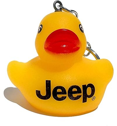 Jeep Portachiavi a forma di anatra in gomma, con scritta Squeaky Yellow, prodotto ufficiale, Giallo dorato., 2 x 2.25 x 2