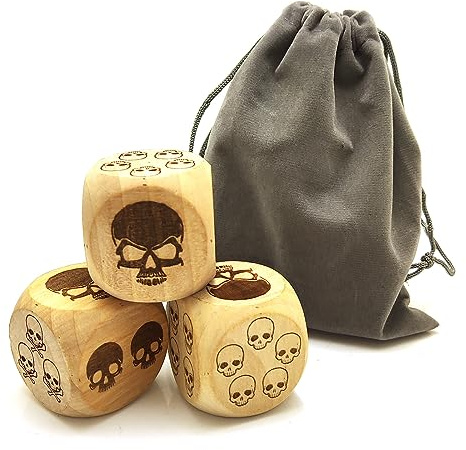 Kreatives großes Würfel-Set aus Holz – Punk-Stil, Totenkopf-Muster, Punkte, 6-seitig, quadratisch, rollende Würfel für Spaß für Erwachsene Partyspiel (3 Stück)
