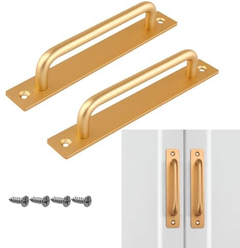 2 PCS Rose Gold Door Handle,Aluminium Alloy Pull Push Door Handles Polished electroplated Back Plate Door Handle with 4 Screws Applicable to All Kinds of Drawer Doors,cabinets