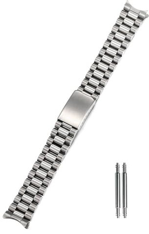 TOMIYOY President Uhrenarmband mit gebogenem Ende, gebürstet, massives Edelstahl, passend für mechanische Rlx Skx Uhren (20 mm, Silber)