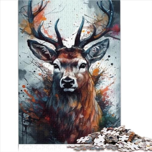 1000 Teile Puzzle für Erwachsene Hirsch Popart Puzzles für Erwachsene Premium-Recyclingbrett-Puzzles für Erwachsene Tolles Geschenk für Erwachsene 1000 Teile (26 x 38 cm)