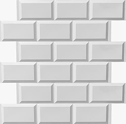 I K H E MALARKA Lot de 10 panneaux de papier peint 3D, 0,9 m², en mousse PVC auto-adhésif, aspect pierre, imperméable, revêtement mural, 30 x 30 cm, blanc JF-2807