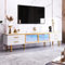 Azkoeesy Mueble TV salón de 170 cm con LED, 2 Puertas de Cristal y 4 Cajones, Patas y Tirador de Metal Dorado