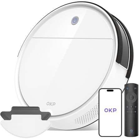 OKP K5B Robot Aspirapolvere e Mocio Ultra Sottile 7.7 cm, 2500Pa, Wi-Fi/App/Alexa, Adatto per Salviette Monouso, Ideale per Peli di Animali, Tappeti, Pavimenti Duri, Automatic Recharge