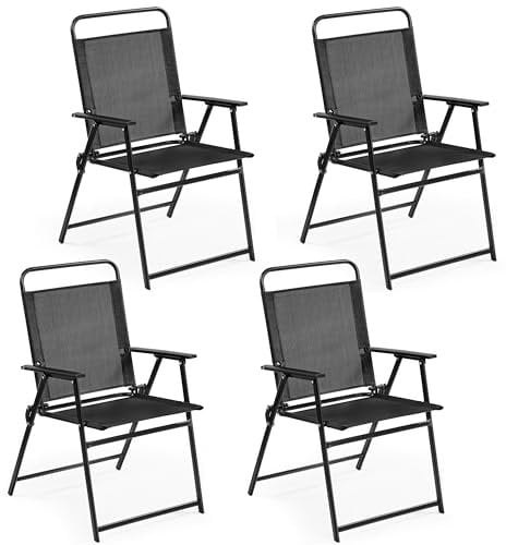 Yaheetech 4er-Set Klappstuhl Gartenstuhl Klappsessel mit Hoher Rückenlehne & Armlehnen Terrassenstühle Essstühle bis 100 kg Belastbar, Schwarz