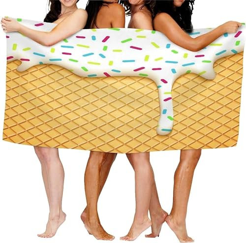 Latwerio Strandtuch Eiscreme, 3D Handtuch Eiscreme Badetücher, Absorbierendem Strandtuch Mikrofaser Weich Badetuch für Camping Fitnessstudio Reise Strandhandtuch 70x150 cm A2839