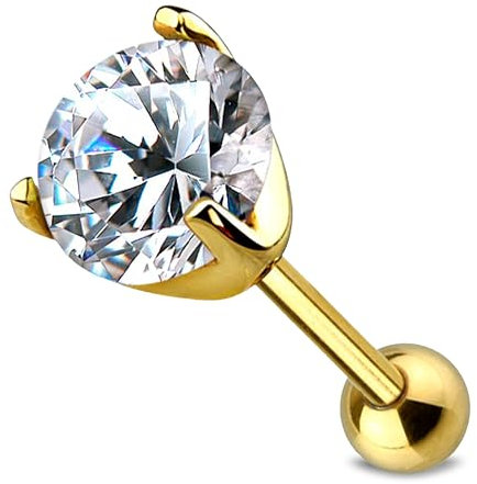 Stachelkleid Barbell Piercing Zirkonia Chirurgenstahl 316l 1,2 mm Stabstärke Rund Kugel Helix Tragus Lobe Ohrstecker Universal Conch Schick Glänzend Gewinde Innen Gold/Kristall, 3 mm