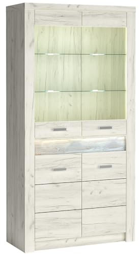 Lomadox Vitrinenschrank Vitrine Highboard Sideboard Kommode Aufbewahrungsschrank Wohnzimmer Schrank modern in weiß mit LED Beleuchtung