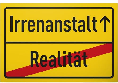 DankeDir! Irrenanstalt - Schild Kunststoff 30 x 20 cm - Spruchschild Geburtstagsgeschenk Türschild lustiger Spruch - Geschenk Party Partydeko Deko Büro Geschenkidee Kollegen Freunde