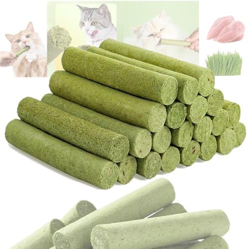 TKNIBEEN Cat Grass Teething Sticks, Cat Teeth Cleaning Cat Grass Stick,Chew Sticks for Cats for Increase Appetite, Catnip Toys Sticks Indoor Toy,for Hairball Removal (48Pcs/8 bag)
