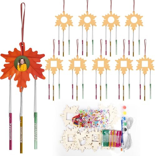 WEDNOK 12 Stück Ahornblatt Bilderrahmen Windspiel Bastelset Ahornhornblatt Basteln Kinder Holz Herbst Bastelhandwerk zum Bemalen Herbstblatt Kreativsets für Mädchen Junge Herbstszeit Harvest Festival