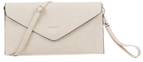 AOSSTA Womens Clutch Bag Large Envelope Clutch Bag For Women Crossbody Wedding Party Evening Bag (Cream With Logo)