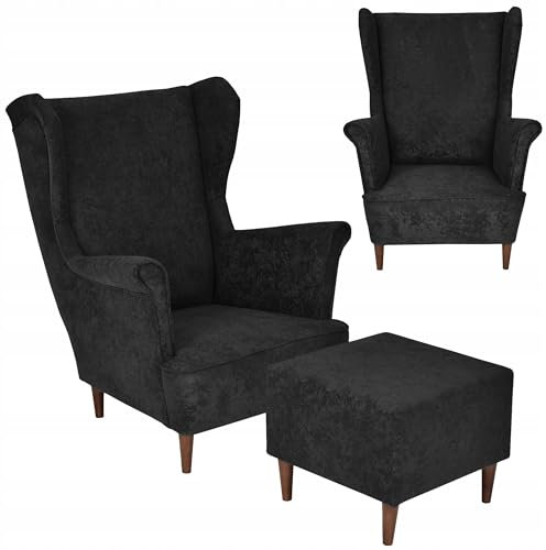 Family Meble Ohrensessel mit Hocker, Modell Max, Skandinavisch, Relaxsessel aus Webstoff, Loungesessel, Ohrensessel mit Hocker, Bequemer Sessel, Für Wohnzimmer, Esszimmer, Schlafzimmer, Büro, MKR 15