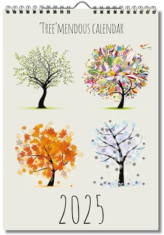 2025 A4 Colourful Trees Calendar. One Month to View. Wall Calendar by Absolutely Yours.