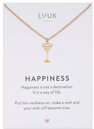 LUUK LIFESTYLE Delicate Necklace with Pendant made of Waterproof Stainless Steel, Gift for Women, Modern Jewelry Design, Cocktail Glass, Gold