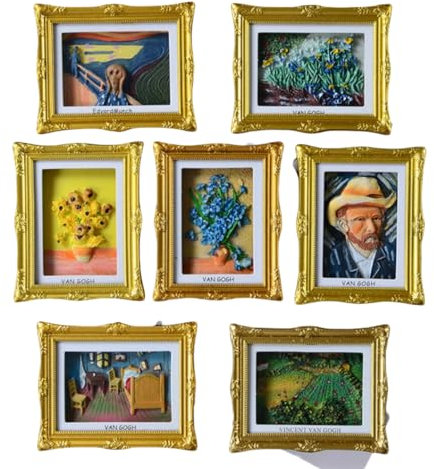 Fridge Refrigerator Magnets Picture Frames, Vintage Style Open the Back Cover and Directly Insert For Photos, Paintings, DIY Specimens, Etc. It Can Placed On the Table,Stuck on Fridge (7, golden)