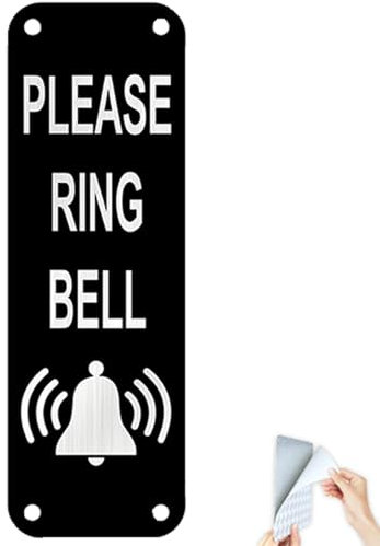 UHMC Please Ring The Bell Sign, 1pcs Ring Doorbell Sticker, Door Signs Personalised, Metal Aluminium 5×15cm with Self-Adhesive and Pre-Drilled Holes, Easy Mounting on Door or Wall Plaque (Black)