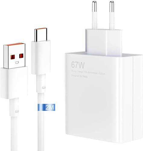 67W Xiaomi Schnelles Wandladegerät Quick Charge für Xiaomi 14 13 12 12t 12s Pro Lite Redmi Note K60 K50 11 11s 12 Pro Plus Poco F5 X5 F4 X4, Schnellladegerät USB Power Handy Ladegeräte Mit 2M 6A Cable