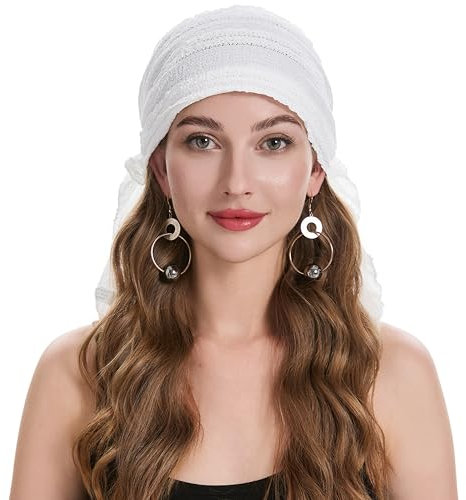 ZLYC Damen Chemo Turban Mütze Vorgebundenes Kopftuch Headwraps Leichte Hut(Kräuseln Weiß),Einheitsgröße