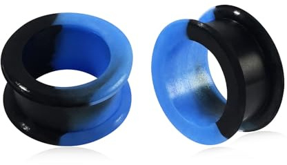 Longbeauty Hart Silikon Flesh Ear Tunnel Hollow Ohr Plug Double Flared Flexibler Ohr Expander Ohr Piercing, Dunkelblau & Schwarz, 10MM