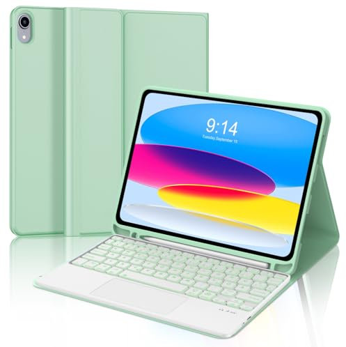 WINCHKING Funda Teclado para iPad 11 Generación A16 2025/10 Generación 2022 (11/10.9 Pulgadas), Bluetooth Magnéticamente Teclado para iPad 10 con Trackpad, Retroiluminado De 7 Colores, Hierba Verde