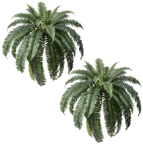 VeriNatural Farn künstlich 122cm Kunstpflanze Große - 2 Stücke Plastikpflanzen mit 33 Flexiblen Zweigen, UV-beständig - Fake Balkonpflanzen Für Tischdeko Garten Vase Hochzeit Party Dekoration,VN141