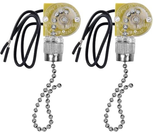 2Pcs Pull Chain Switch Ceiling Fan Light Switch Dual Cord ON/Off Replacement ZE-109 for Ceiling Fan Table Lamps (Silver)