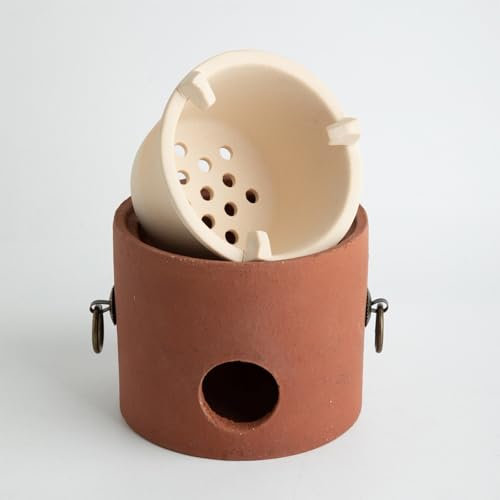 GMBAYUE Holzkohleofen aus Rotem Ton, Camping Holzkohleofen, Keramischer Holzkohleofen, Mini Holzkohlegrill, Kochteeofen Geeignet für zu Hause, Camping, Teezubereitung