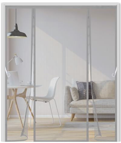 Moustiquaire Porte Magnétique 240x215cm,Maille Ultra Fine, Double Ouverture Latérale, Fermeture Automatique, Facile à Installer,Rideau Moustiquaire Magnétique pour Balcon,Gris