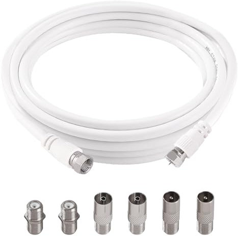 KUOQIY 2m 75 Ohm Cable Coaxial RG6, F Macho a F Macho Alta Velocidad Cable Antena TV RG6, con 6 Piezas Acopladores de Extensión, para Caja de Cables, TV, Satélite, Enrutador Digital