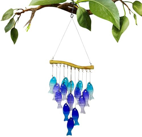 Carillon À Vent en Verre | Cloches À Vent pour Jardin,Décoration Créative en Verre Bleu pour Terrasse, Porche Et Jardin