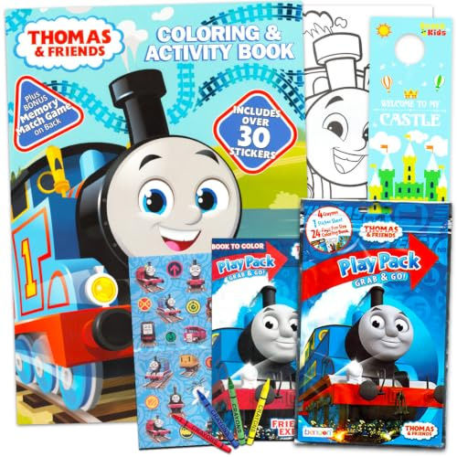 Thomas der Zug Malbuch für Kinder im Alter von 4–8 Jahren – Bündel mit Thomas-Malvorlagen, Aktivitäten, Spielen und Aufklebern und mehr, Zug-Aktivitätsbuch-Set für Jungen