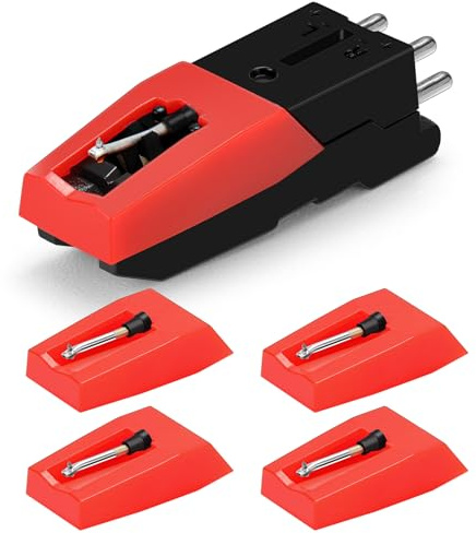 1 Cartridge with 4 Record Player Needles Replacement – Diamond Stylus for Crosley, Victrola, LP Vinyl Player – Easy Install Turntable Parts Kit