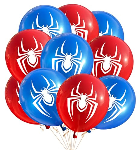 DazzJoy 10 Stk Spinne Luftballon, 12 Zoll Luftballons Rot Blau Spinne Geburtstagsdeko, Rot Blau Ballon Spinnen Geburtstag, Spinnen Helium Ballons für Junge Mädchen Superhelden Geburtstag Party Deko