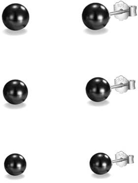 HinDaLi 3 Paar Schwarz Kugel Ohrringe Silber 925 für Damen Herren Mädchen | Schwarz Achat Ohrstecker Kugeln Ohrringe Runde Stecker Set Silber Ohrstecker Damen Silberohrringe für Frauen