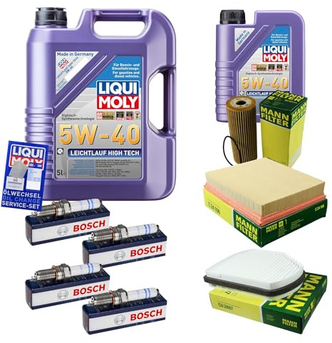 EISENFELS Inspektionspaket enthält 6 Liter Motoröl Leichtlauf High Tech 5W-40 Ölfilter Zündkerze Luftfilter Innenraumfilter kompatibel mit SLK R170 230 Kompressor 200