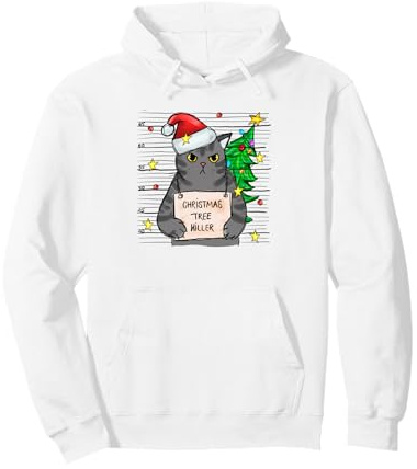 Funny True Crime Christmas Cat Dad Grumpy Serial Killer Cat Sweat à Capuche