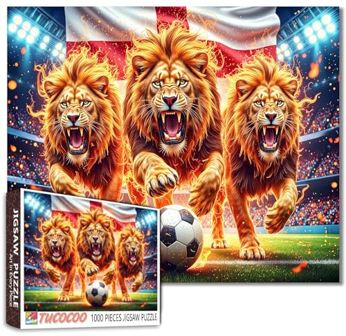 Soccer Ball Sport 1000 Pieces England Flag Puzzles for Adults Lion Jigsaw Puzzle for Challenging Family Activity Game Sports Lovers Art Jigsaw Puzzles 27×20 Inches
