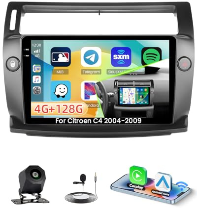 Roinvou 4+128G Android 15 Autoradio für Citroen C4 2004-2009 mit Carplay Android Auto, 9 Zoll Auto Radio Incell Touchscreen mit GPS Bluetooth EQ WiFi RDS FM SWC MIC Rückfahrkamera