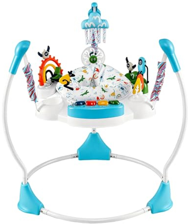 COSTWAY Baby Activity Center, Baby Jumpers & Bouncers with 360° Rotary Seat, Music, Lights, 3 Adjustable Heights, Interactive Toys, for Ages 6 Months + (Blue)