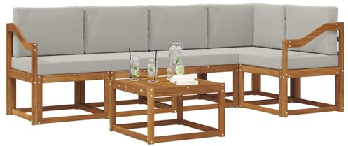 vidaXL Outdoor-Sofagarnitur mit Kissen 6 pcs Natürlich und Hellgrau, Cooles Garten-Sofa, modernes Outdoor-Eckmöbel, langlebige Terrassen-Sitzgelegenheit, gemütliches Lounge-Set für die Terrasse